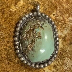 Artisan Sterling Silver and Turquoise Pendant Vintage Signed KOL